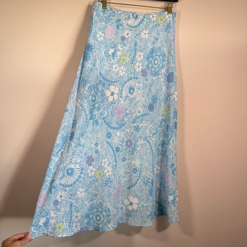 Sigrid Olsen Sport Floral Flowy Lined Blue White Rayon Maxi Skirt A-Line M - Picture 2 of 7